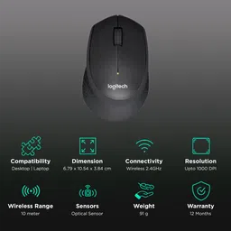 logitech M331 Plus Wireless Optical Mouse with Silent Click Buttons (1000 DPI, Plug & Play, Black) image 2