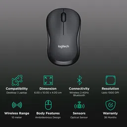 logitech M221 Wireless Optical Mouse with Silent Click Buttons (1000 DPI, Ambidextrous Design, Black) image 2