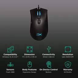 HyperX Pulsefire FPS Pro Wired Optical Gaming Mouse with Customizable Buttons (16000 DPI, Ergonomic Design, Black) image 2