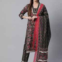 Readiprint Fashions Women Floral Printed Sequinned Cotton Kurta with Trousers & Dupatta-picture-21