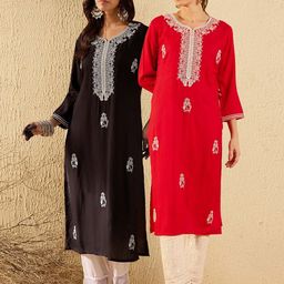 Indo Era Pack of 2 Ethnic Motifs Embroidered Straight Kurta-image-61