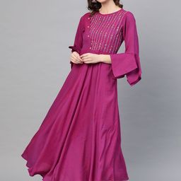 YASH GALLERY Women Purple & Blue Yoke Design Anarkali Kurta-image-5