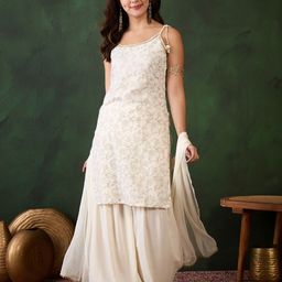 Sangria Floral Printed Shoulder Straps Rayon Straight Kurta & Palazzo With Dupatta-image-6