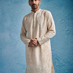 VASTRAMAY Embellished Embroidered Chikankari Straight Kurta-16