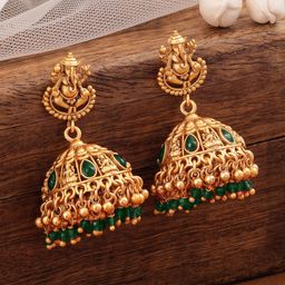 Rubans 18K Gold-PlatedBeaded Divine Ganesha Temple Jhumka-12