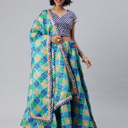 Geroo Jaipur Handcrafted Blue Kota Silk Stitched Lehenga With Dupatta-image-37