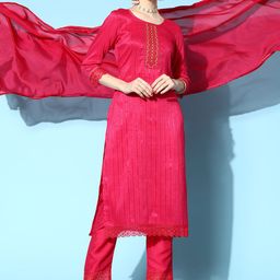 SheWill Women Ethnic Motifs Silk Blend Hyper Texture Kurta Set-image-84