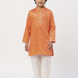 LIL DRAMA Boys Ethnic Motifs Woven Design Pure Cotton Kurta with Pyjamas-picture-58