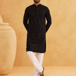 SOJANYA Men Embroidered Regular Sequinned Pure Cotton Kurta with Churidar-picture-8