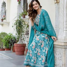 Anouk Floral Printed Pure Cotton Kurta with Trouser & Dupatta-picture-28