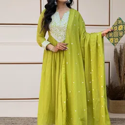 BAESD Women Mirror Work Regular Kurta with Trousers & Dupatta-42