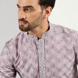 House of Pataudi Floral Embroidered Mandarin Collar Chikankari Straight Kurta-image-11