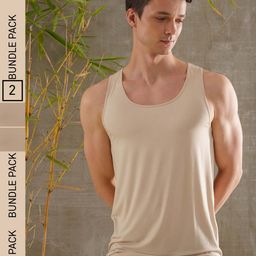 DAMENSCH Men Pack Of 2 Anti- Microbial Solid Bamboo Innerwear Vests-13