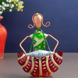 Golden Peacock Red & Green Musician Figurine Metal T-Light Candle Holder Showpiece-picture-8