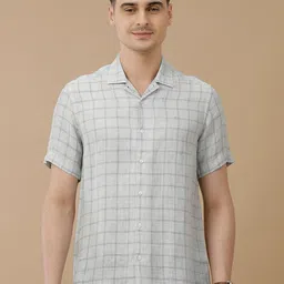 Linen Club Men Contemporary Slim Fit Checked Opaque Linen Casual Shirt-image-99