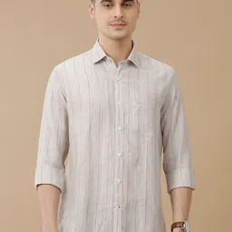 Linen Club Men Contemporary Slim Fit Striped Opaque Linen Casual Shirt-image-88