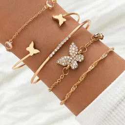 Jewels Galaxy Women 5 Gold-Toned & White Gold-Plated Link Bracelet-4
