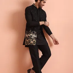 KISAH Men Embroidered Regular Fit Thread Work Kurta Nehru Jacket Trouser Set-picture-3