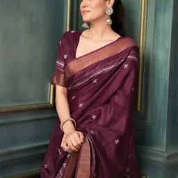 KALINI Ethnic Motifs Zari Silk Blend Designer Block Print Saree-15