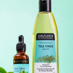 Soulflower Scalp & Dandruff Care Tea Tree Oil 225ml + Pure Tea Tree Essential Oil 15ml-11