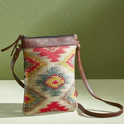 Mona B White & Red Printed Upcycled Canvas Crossbody Sling Bag-24