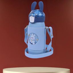 YK Blue Stainless Steel Rabbit Ear Leak Proof Sling Strap Water Bottle- 530 ml-image-6