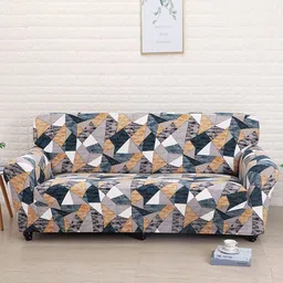 HOUSE OF QUIRK Green & Yellow Prism Printed 1-Seater Stretchable Non-Slip Sofa Cover-image-128