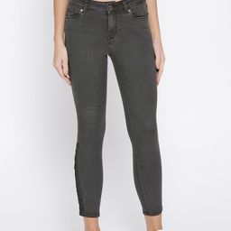 Vero Moda Women Charcoal Grey Skinny Fit Clean Look Stretchable Cropped Jeans-image-54