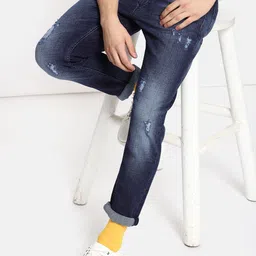 SINGLE Men Blue Slim Fit Mid-Rise Mildly Distressed Stretchable Jeans-image-3