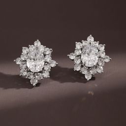 Rubans Rhodium Plated Cubic Zirconia Floral Cluster Stud Statement Jewelry-9
