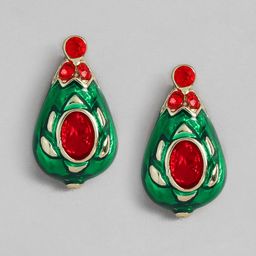 Estele Gold-Plated Crystals-Studded Teardrop Shaped Studs Earrings-22