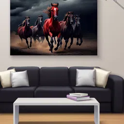 Myntra Elegant Homes Grey & Red Seven Running Horses Vastu Canvas Wall Art-picture-13