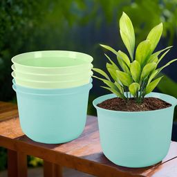 Kuber Industries 6Pcs Blue & Green Textured Planters With Plate-42