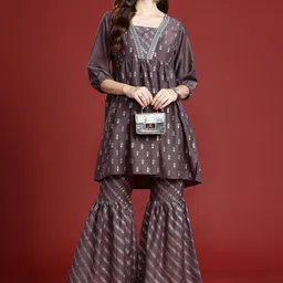 Anouk Floral Printed Regular Sequinned A-Line Kurti With Sharara-image-7