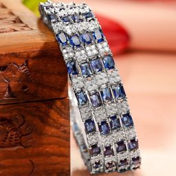 Rubans Set of 4 Rhodium-Plated Blue Sapphire & Cubic Zirconia Studded Premium Bangles-21