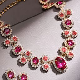 Rubans Voguish 18K Gold Plated Crystal Ruby Pink & Peach Cubic Zirconia Necklace Set-image-66
