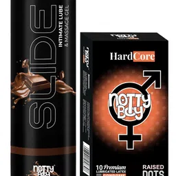 noTTy Boy Set of Slide Chocolate Flavoured Lube - 100 ml & HardCore Condoms - 10 Pcs-5