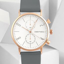 JOKER & WITCH Men White Dial & Grey Leather Straps Analogue Watch-AMWW463-53