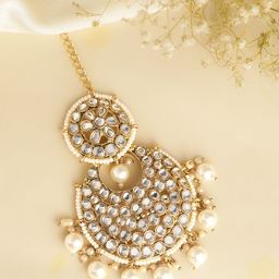 AARSHVI Gold-Plated Kundan Stone Studded & Beaded Maang Tikka-image-86