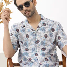 RARE RABBIT Men Duskon Boxy Fit Abstract Printed Cuban Collar Shirt-image-67