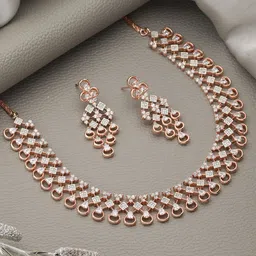 Saraf RS Jewellery Rose Gold-Plated White AD-Studded Handcrafted Jewellery Set-53