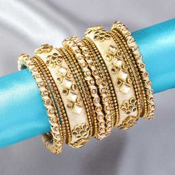 Peora Women Beige Set of 10 Silk Thread & Stone Studded Chuda Bangles-6