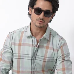 RARE RABBIT Men Noan Regular Fit Tartan Checked Spread Collar Cotton Shirt-image-33