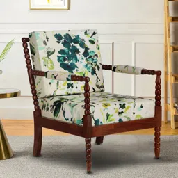 GLOBALLY INDIAN Green & Beige Classic Style Wooden Lounge Chair-image-63