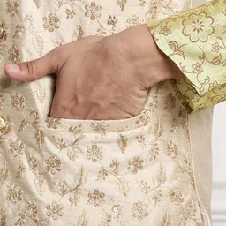 SOJANYA Men Lime Green Ethnic Motifs Printed Kurta with Pyjamas & Nehru Jacket image 3