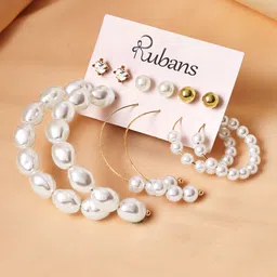 TOKYO TALKIES X rubans FASHION ACCESSORIES Set of 6 Gold-Plated & White Drop Earrings-9