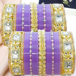BeautyTrends Set Of 50 Gold-Plated Kundan Studded & Artificial Beaded Chuda Bangles-21