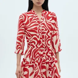 MANGO Abstract Print Puff Sleeves Shirt Dress with Belt Detail-picture-3