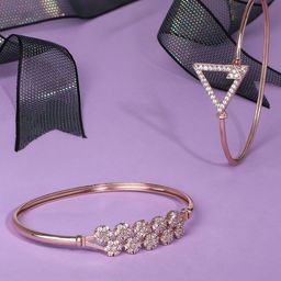 Ami Set of 2 Rose Gold Contemporary Cubic Zirconia Brass Bracelets-image-29