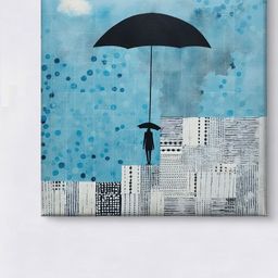 Myntra Elegant Homes Blue & Black Man with Umbrella Canvas Wall Art-image-6